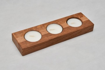 ŚWIECZNIK drewniany 3 podgrzewacze TEALIGHT ORZECH