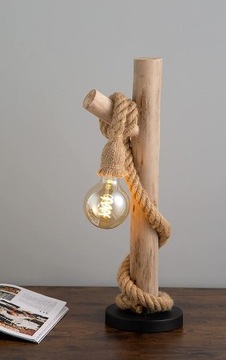Lampa stołowa HSH z naturalnego drewna z kablem linowym