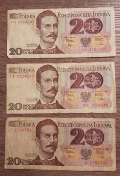 Banknoty 20 złotowe PRL