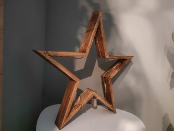 Gwiazda z drewna lampka, dekoracja 