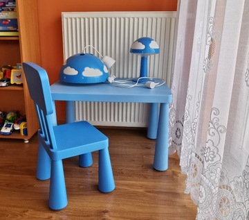 IKEA zestaw - lampka, żyrandol stolik i krzesełko
