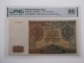 100 zł. 1941 ser.D  PMG66 EPQ