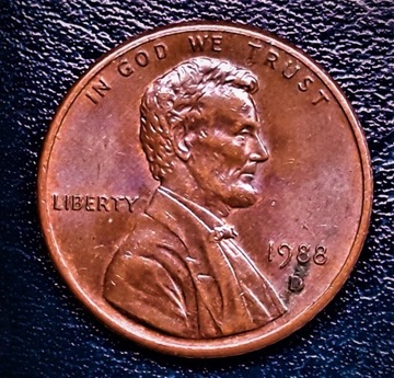 LINCOLN  CENT--1988--D--USA -BŁĄD-100 OBROTÓW/min