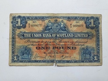 BANKNOT Szkocja Szkocki 1 Pound Funt 1940.08.01.