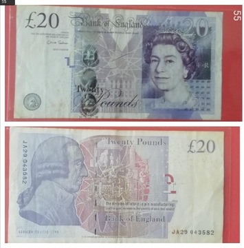 20 funtów Wielka Brytania Anglia z obiegu "55"