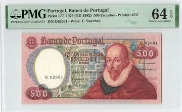 Portugalia banknot 500PTE 1979/1982 PMG64