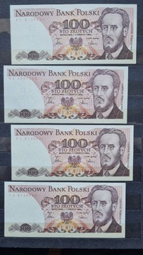 Banknoty 100 zł Ludwik Waryński 1986,1988 bankowe