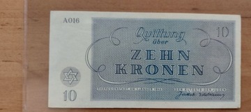 10 koron z obozu Terezin 1943 rok niski numer A016