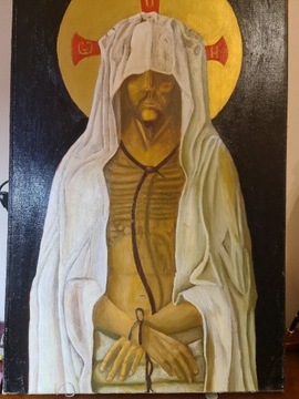 Ecce homo, obraz Jezus olej na płótnie lnianym 