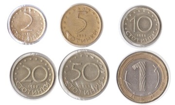 BUŁGARIA, 2,5,10,20,50 stotinek 1999+1 lew 2002