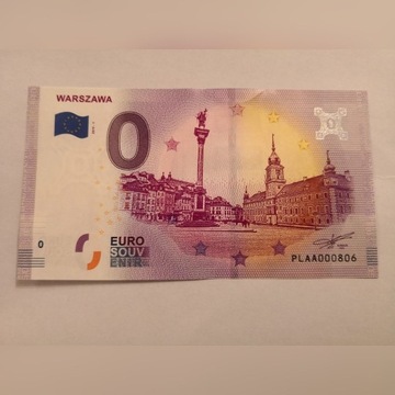 Banknot 0 Euro - Warszawa 2019, bardzo niski nr