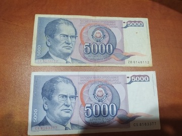 Banknot 5000 Dinarów Jugosławia