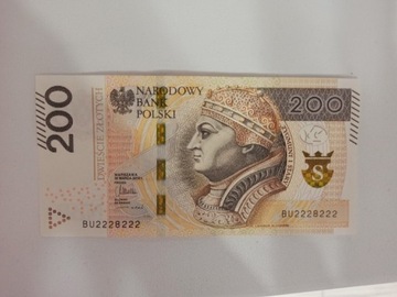 Banknot 200 zł BU seria, Stan UNC RADAR BU 2228222