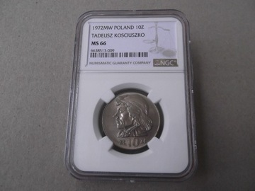 10 zł. 1972 Tadeusz Kościuszko  NGC MS66  