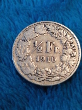 1/2 franka szwajcaria 1916 Srebrna (rzadki) 