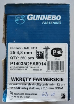 Wkręt farmerski 4,8 x 35 mm RAL 8014 63 sztuki