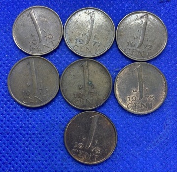 Holandia - 1 cent - 7 szt - każda inna - lata 70