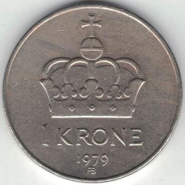 Norwegia 1 korona krone 1979 25 mm