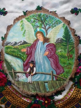 Obraz Góralski ręcznie malowany Anioł stróż