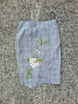 Missguided spódnica kratka krata kwiaty haft 42 XL