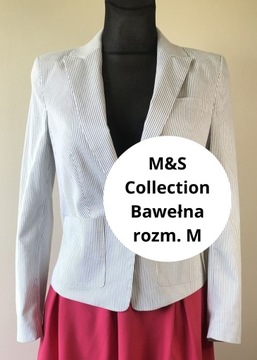 Elegancki żakiet marynarka biała w szare prążki M&S Collection rozm. M