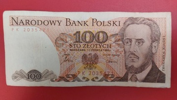 Banknot 100 zł z 1986r, Seria PK