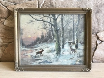 Piękny obrazek z motywem zimowego lasu w ramce