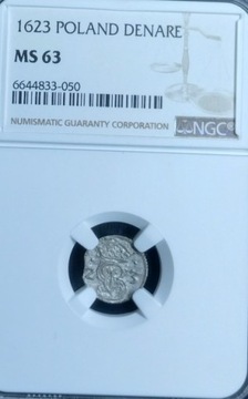 Denar 1623 Łobżenica NGC MS63 