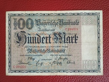 100 Marek 1922 Bayern Monachium Niemcy