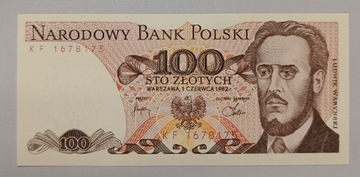 Banknot PRL 100 zł. emisja 1982 r. seria KF  UNC