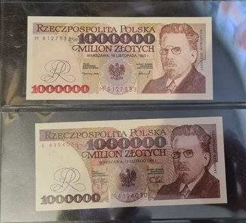  2 warianty banknotow 1000000 zł UNC