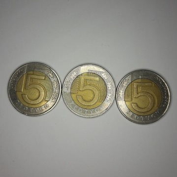 5 złotych obiegowe (3x) z roku 1994