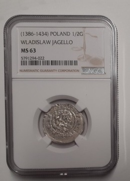 Władysław Jagiełło 1386-1434 półgrosz  NGC MS3