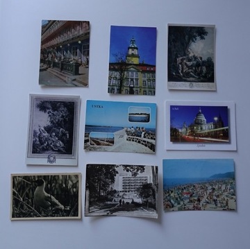 Zestaw 9 pocztówek, gł. polskie miasta