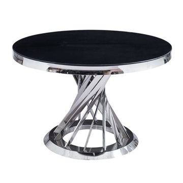 Nowoczesny Stół srebrny okrągły Glamour Nowojorski z czarną szybą 120