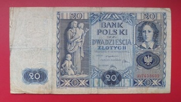 Banknot 20 zł 1936 r. Seria AV
