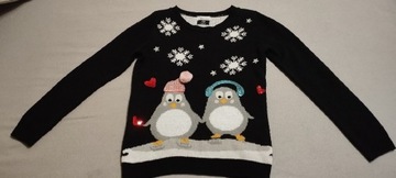 Sweterek świąteczny w pingwinki, rozmiar 34