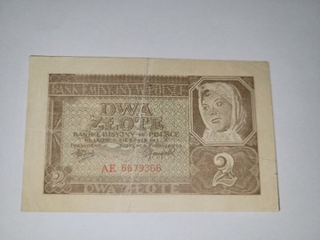Banknot 2 Dwa złote z 1941 roku - seria AE