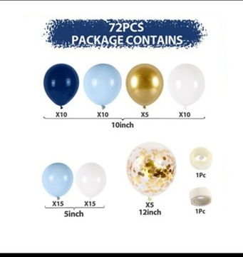 Zestaw 72 szt. balonów niebieski złoty 