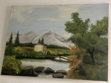 Obraz olejny wielki 1988 krajobraz górski 