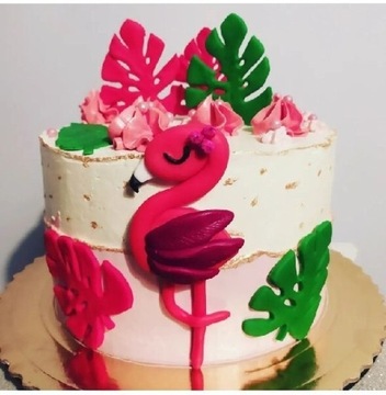 Figurka na tort z masy cukrowej flaming i liście 