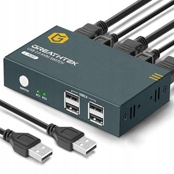 GREATHTEK Przełącznik KVM HDMI USB 2 port 4K USB2.