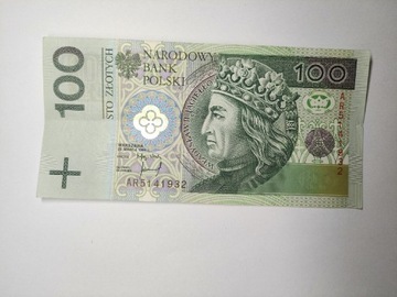 Banknot 100 zl 1994 seria AR