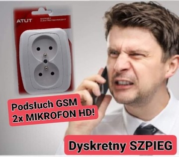 PODSŁUCH GSM SZPIEG+ODDZWANIA+2 MIKROFONY DYSKRETNE GNIAZDKO SZPIEG OKAZJA 