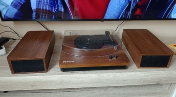 Gramofon z głośnikami BT USB konwersja RCA vinyl. 