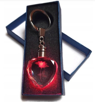 Brelok 3D Walentynki dla zakochanych 14 Luty Prezent serce róża 
