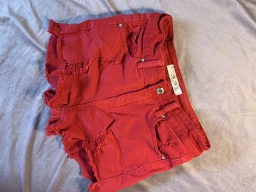 Czerwone jeansowe spodenki szorty seesee r 34
