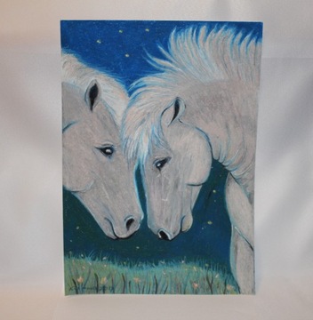 obraz dwa zakochane konie nocą pastele olejne