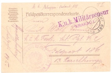 Feldpostkarte 186- 1915 Kraków cenzura Krakau