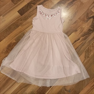 Różowa dziewczęca sukienka tiulowa kryształki 8-9l